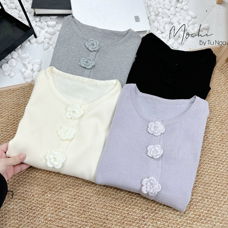 Áo len bông hoa siêu hót - len vạt chéo tay loe