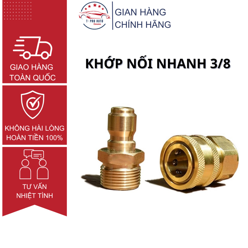 KHỚP ĐỒNG NỐI NHANH CHO DÂY RỬA XE 3/8 INCH ren trong 17mm