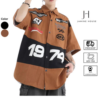 Áo Sơ Mi Nam Nữ JAMINE HOUSE Lụa Mango Form Rộng Tay Lỡ Thiết Kế LOGO IN HÌNH Hot Trend 1974 Unisex