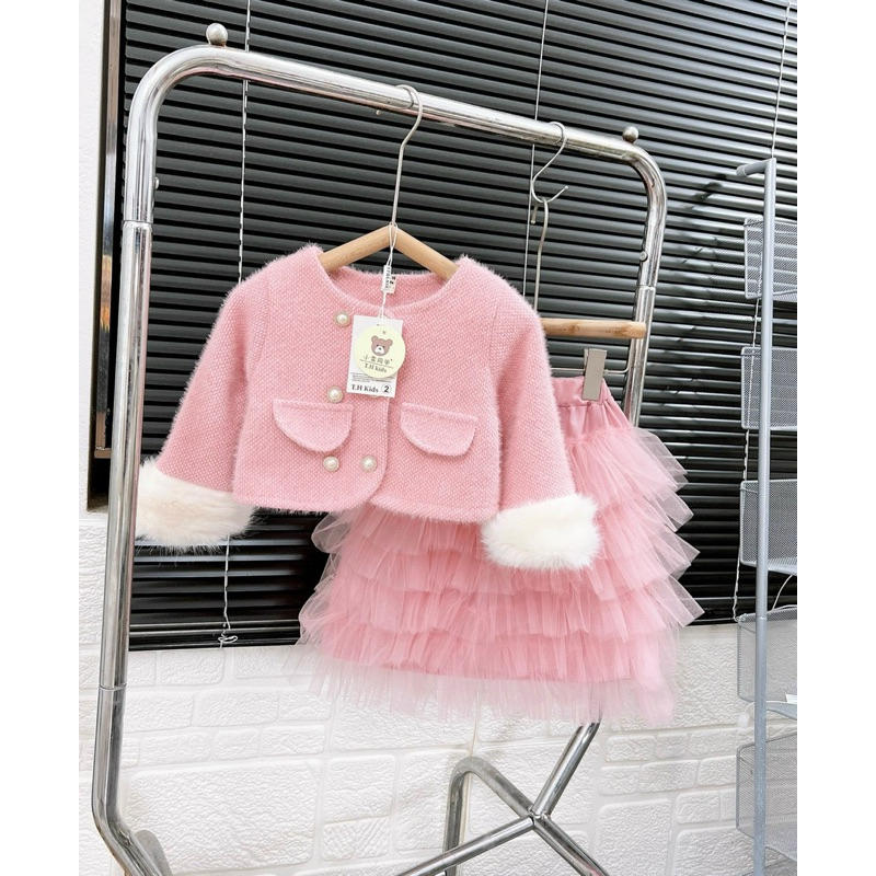 Set Váy Dạ Lông chân váy nhiều tầng cho bé gái