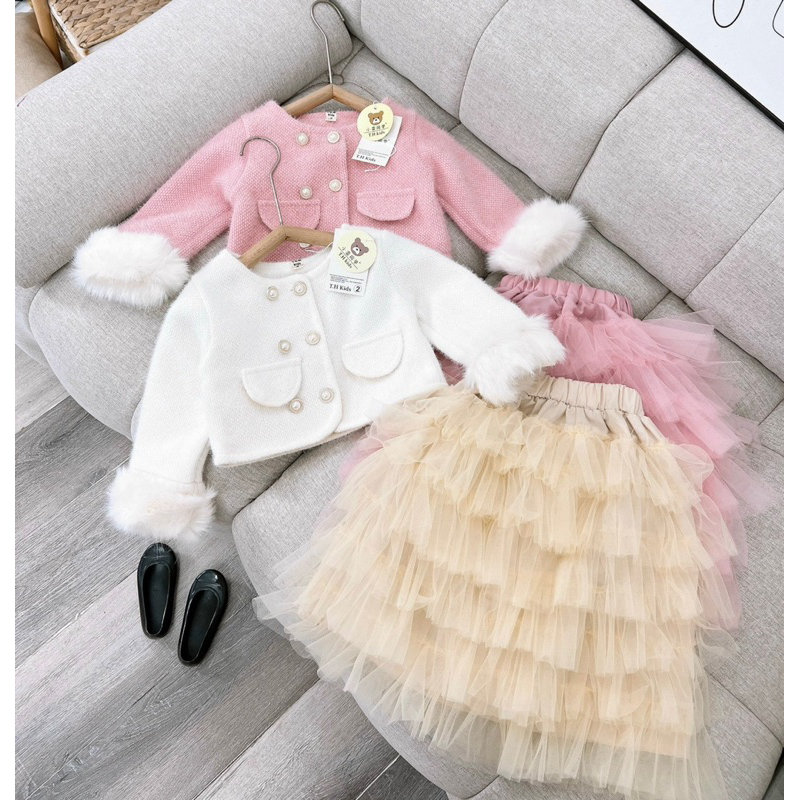 Set Váy Dạ Lông chân váy nhiều tầng cho bé gái