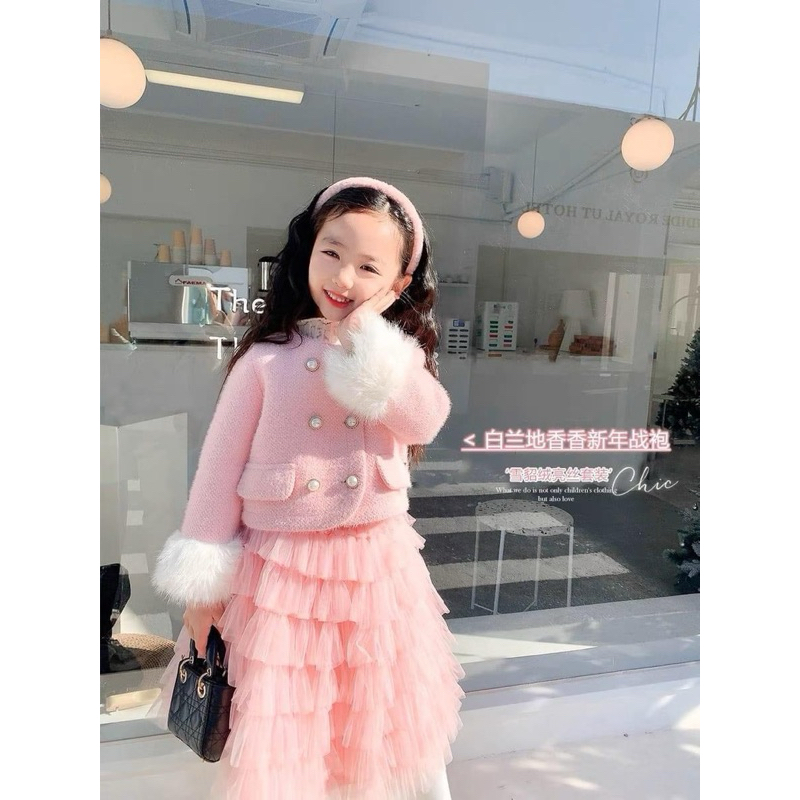 Set Váy Dạ Lông chân váy nhiều tầng cho bé gái