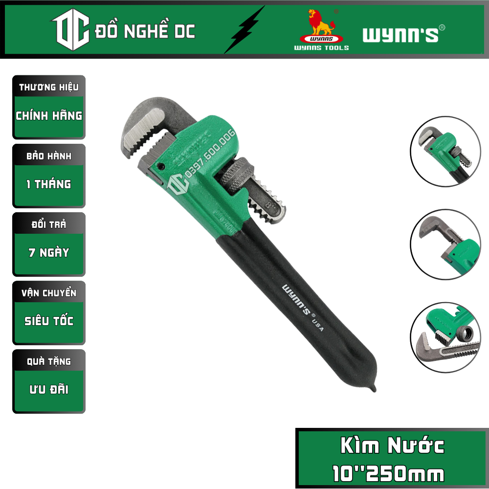 Kìm Nước, Mỏ Lết Răng, Mỏ Lết Mở Ống Nước, Kìm Vặn Ống 10''250mm W250A Wynn's, thép hợp kim cứng, vặn bu lông ống nước