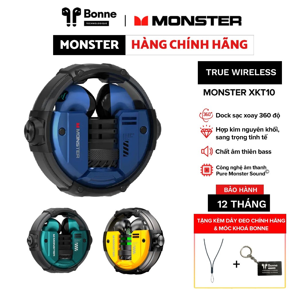 TAI NGHE BLUETOOTH MONSTER XKT10 KHÔNG DÂY THIẾT KẾ ĐỘC ĐÁO,TAI NGHE GAMING CHÍNH HÃNG BẢO HÀNH 12 THÁNG BY BONNE TECH