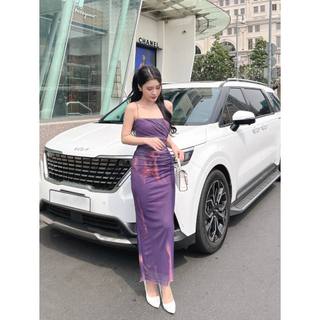 [HÀNG THIẾT KẾ CAO CẤP] Đầm Body Hai Dây Nhún Sườn Loang Màu Tôn Dáng Đi Tiệc Sang Trọng From Dài