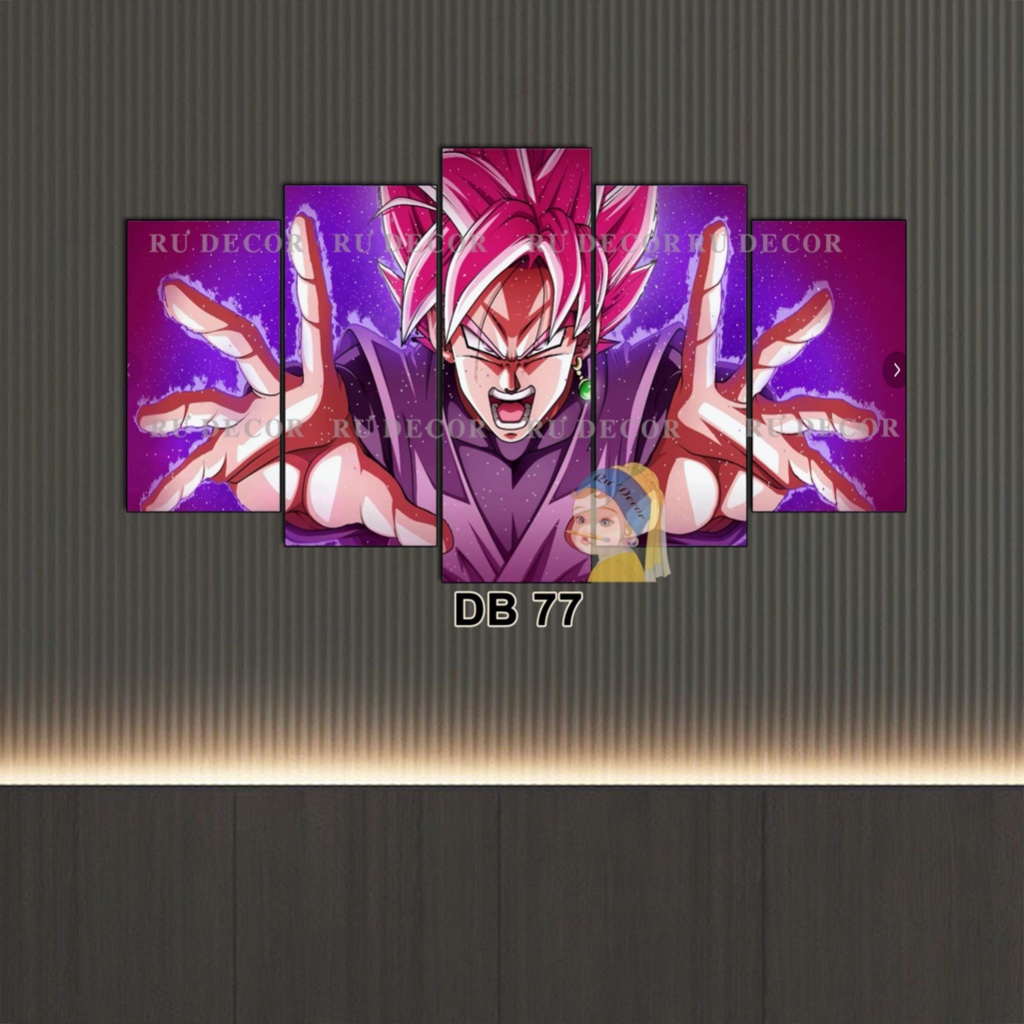 Bộ Tranh Ghép 5 Tấm BLACK GOKU Tráng Gương Dán Tường Kèm Keo Chuyên Dụng BH Vận Chuyển Decor Hiện Đại Rư Decor