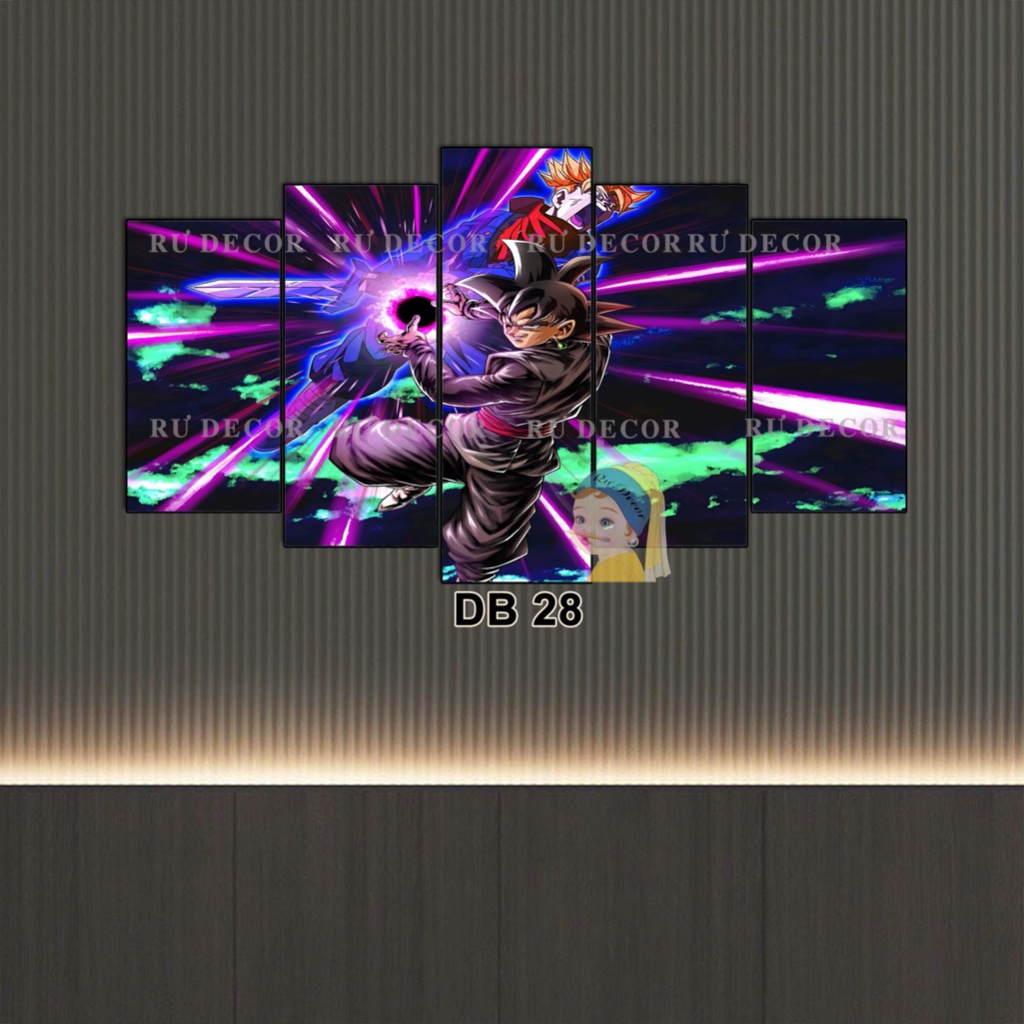 Bộ Tranh Ghép 5 Tấm BLACK GOKU Tráng Gương Dán Tường Kèm Keo Chuyên Dụng BH Vận Chuyển Decor Hiện Đại Rư Decor