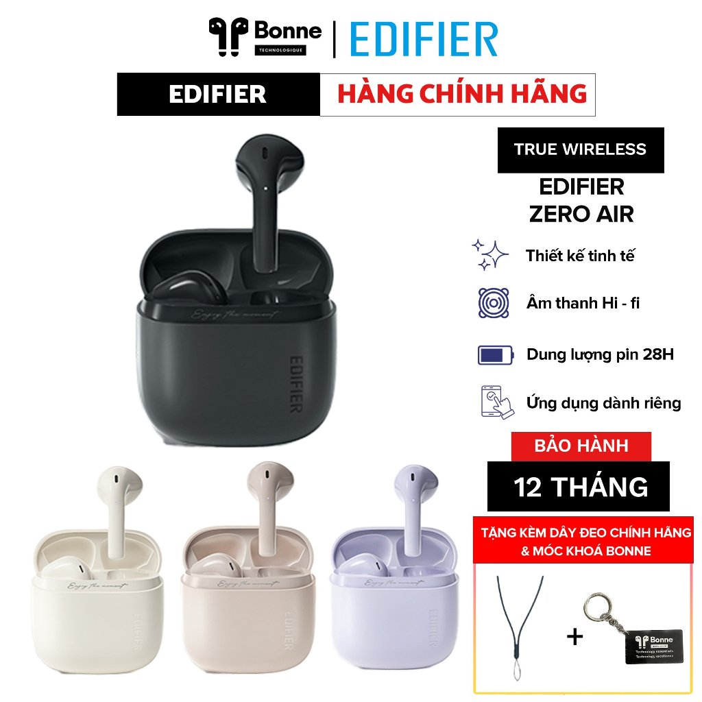 Tai nghe bluetooh EDIFIER ZERO AIR by BONNE TECH, tai nghe không dây true wireless chính hãng, cảm ứng đa điểm, có mic