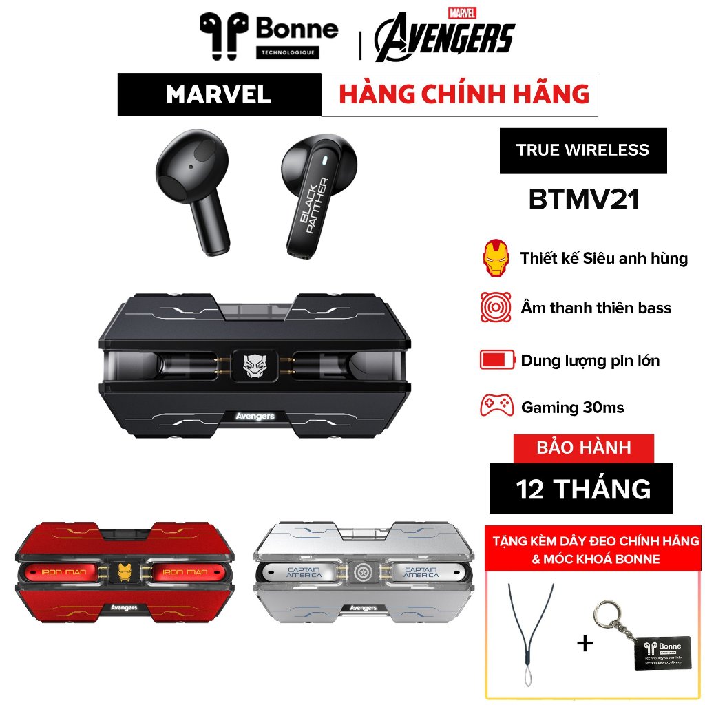 Tai nghe bluetooh DISNEY MARVEL BTMV21 by BONNE TECH,  true wireless chính hãng, cảm ứng đa diểm, có mic đàm thoại , bảo