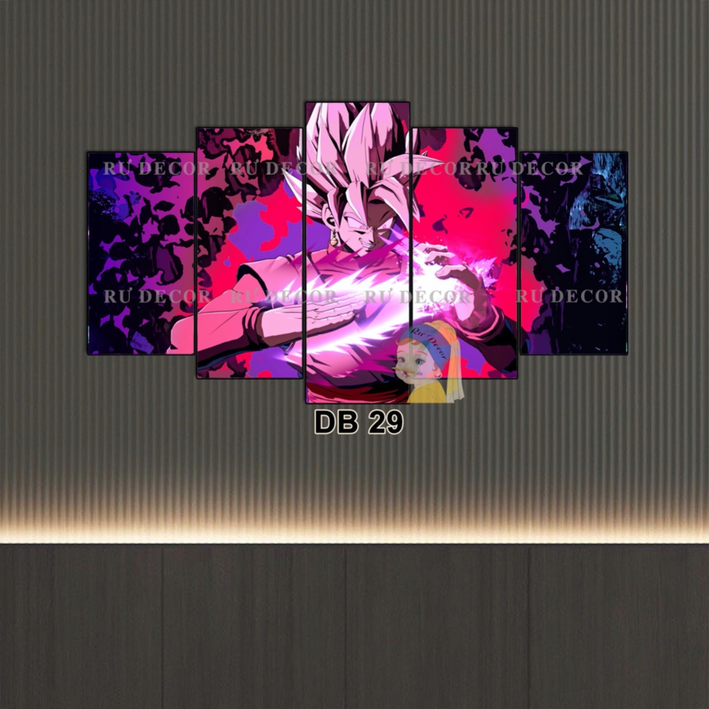 Bộ Tranh Ghép 5 Tấm BLACK GOKU Tráng Gương Dán Tường Kèm Keo Chuyên Dụng BH Vận Chuyển Decor Hiện Đại Rư Decor