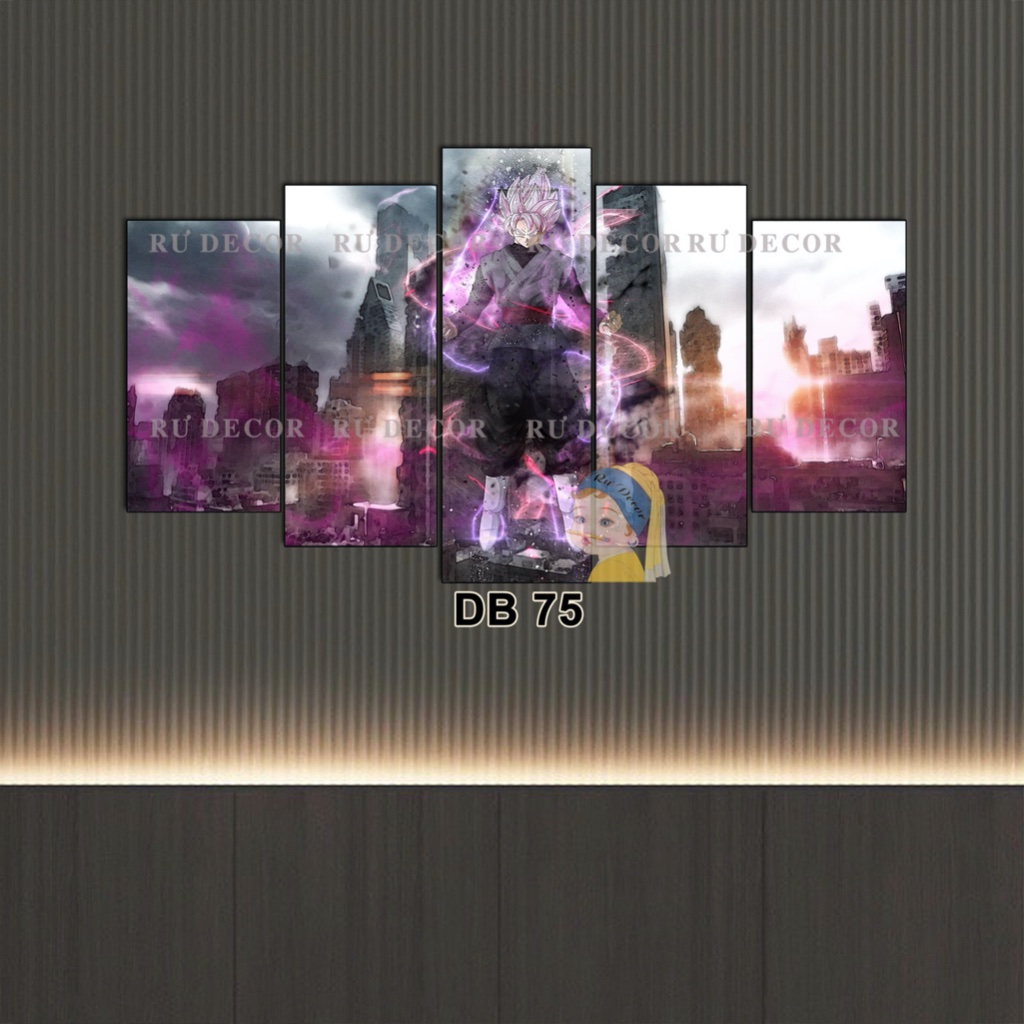 Bộ Tranh Ghép 5 Tấm BLACK GOKU Tráng Gương Dán Tường Kèm Keo Chuyên Dụng BH Vận Chuyển Decor Hiện Đại Rư Decor