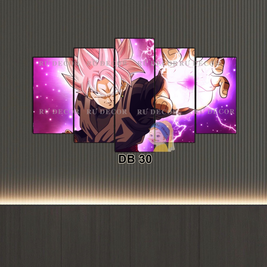 Bộ Tranh Ghép 5 Tấm BLACK GOKU Tráng Gương Dán Tường Kèm Keo Chuyên Dụng BH Vận Chuyển Decor Hiện Đại Rư Decor