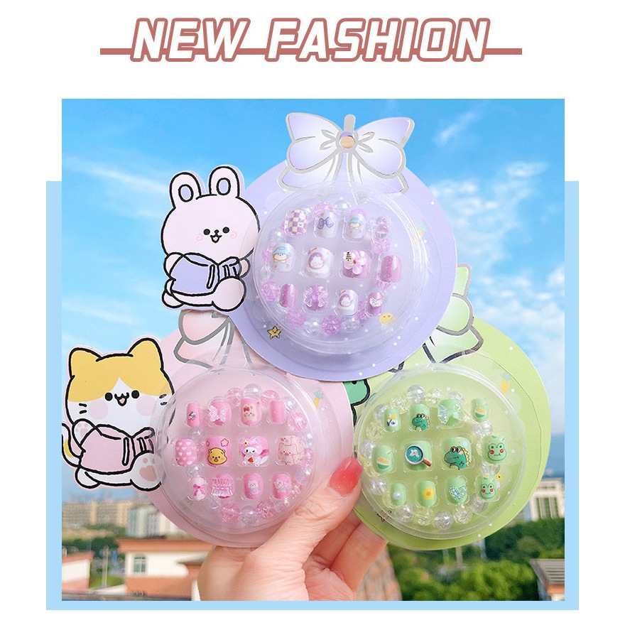 Set 12 Móng Tay Giả Có In Hình Cute Kèm Vòng Tay  Cho bé gái