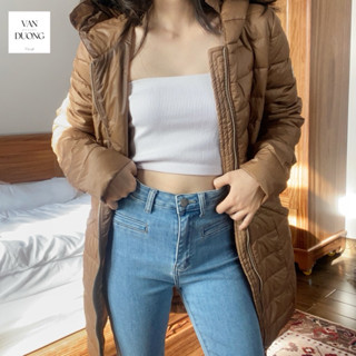 Áo phao lông vũ Nữ Chính hãng Môn/clerr Dáng dài dày nhẹ êm nhiều màu có nón liền thời trang thu đông