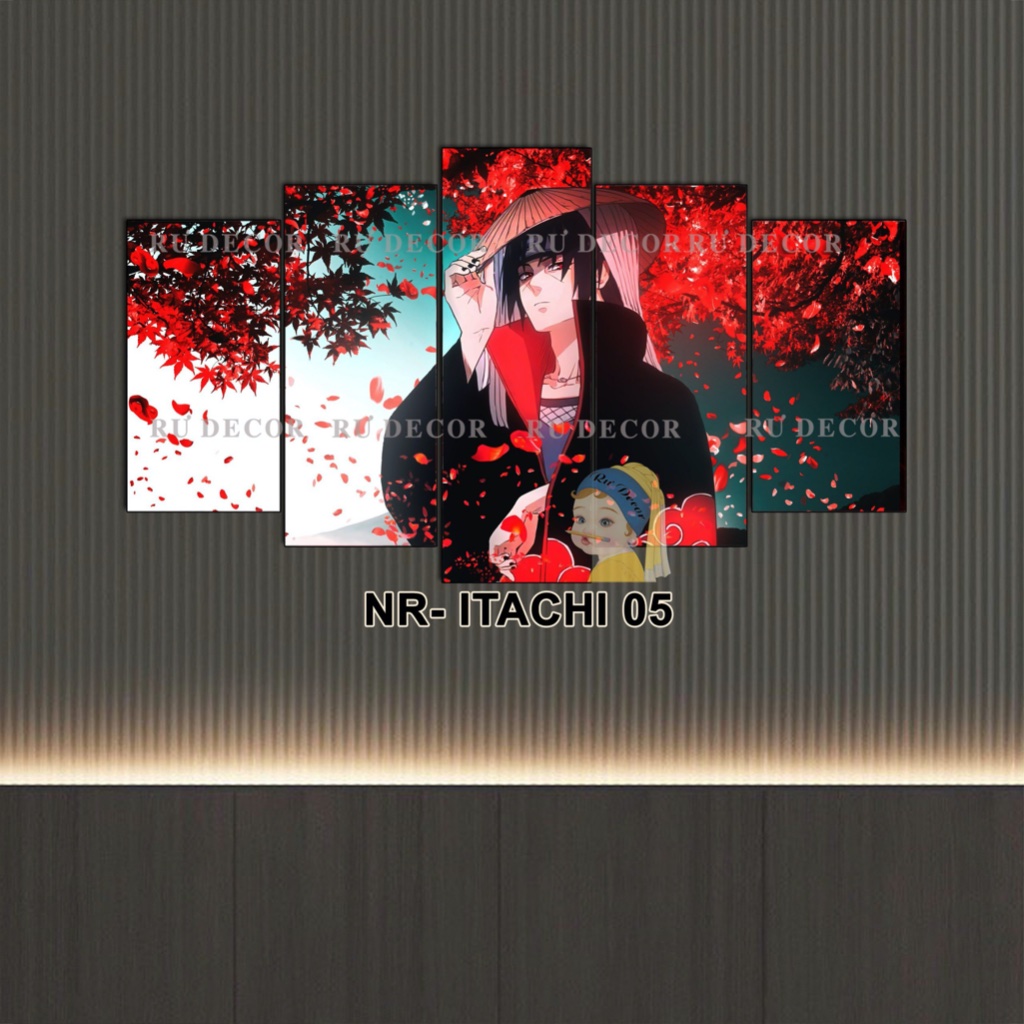 Bộ 5 Tấm Tranh ITACHI - NARUTO Tráng Gương Dán Tường Cán Fomex 5mm Kèm Keo Dán Chuyên Dụng Decor Hiện Đại BH Vận Chuyển