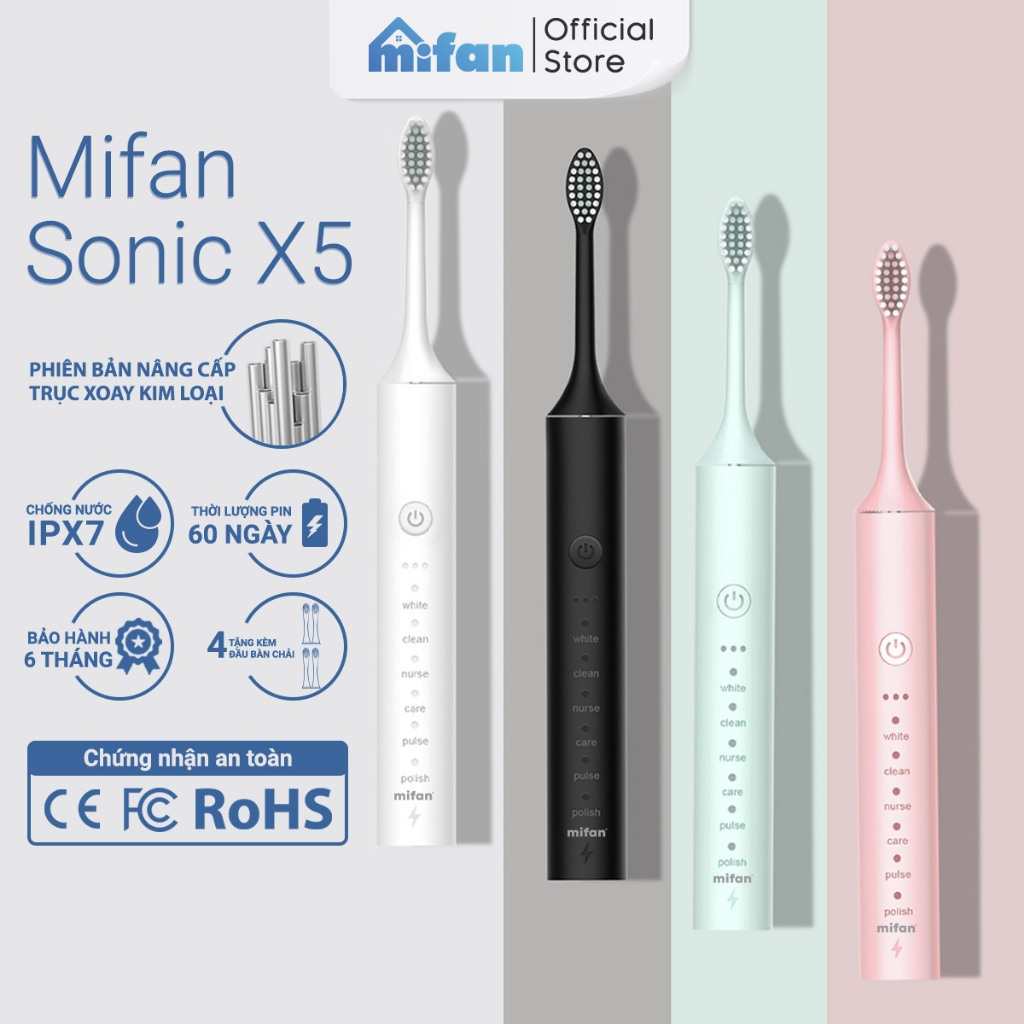 Bàn Chải Điện MIFAN Sonic X5 - Máy đánh răng sóng âm công nghệ Đức - Tặng kèm 3 đầu thay thế