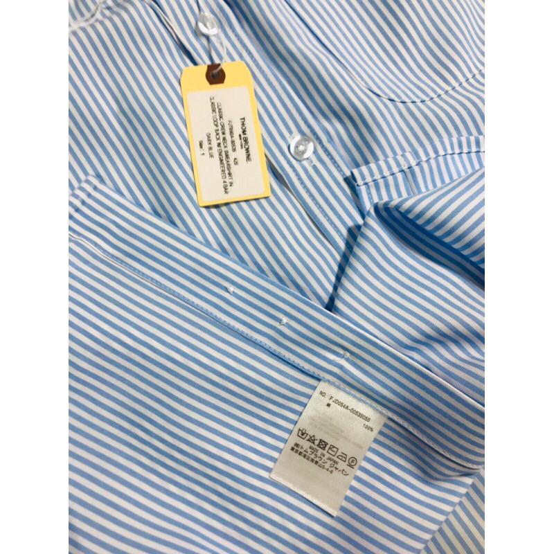 Áo sơ mi thom brown sọc xanh viền 2 tay