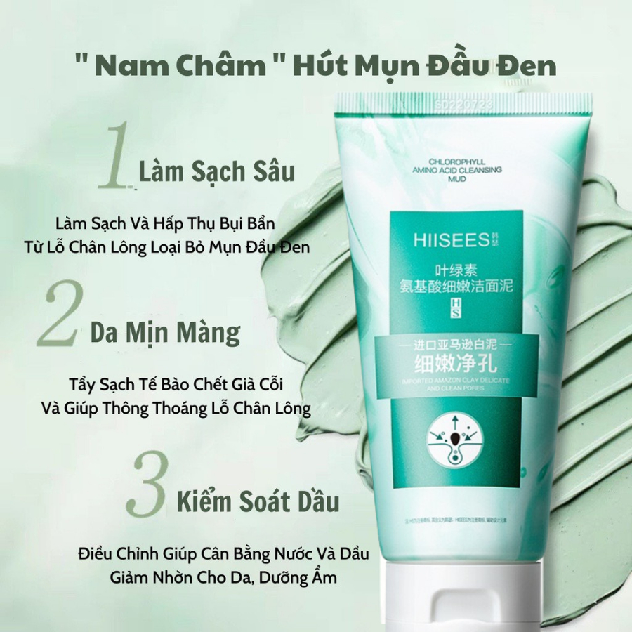 Sữa Rửa Mặt Đất Sét 100ml Cho Da Dầu Mụn, Kiềm Dầu, Kiểm Soát Mụn Đầu Đen, Làm Mịn Lỗ Chân Lông SAM