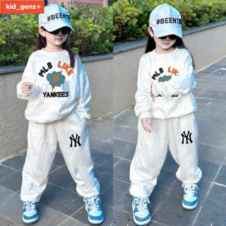 Bộ quần áo nỉ sweater MLB yankee tia sét xanh cho bé , set áo nỉ cổ tròn trẻ em unisex , Kid_genz