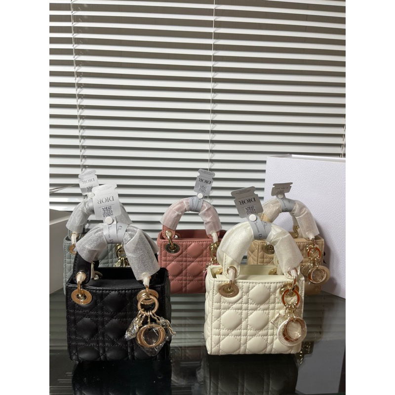 Túi Xách Dior Lady Micro Mini Trắng Đen Kem Hồng Ghi Size 12x14  -  By Anh Dinh Phuong