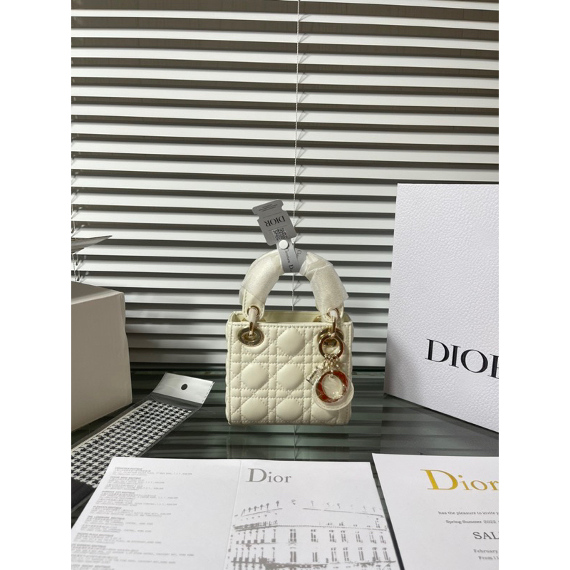 Túi Xách Dior Lady Micro Mini Trắng Đen Kem Hồng Ghi Size 12x14  -  By Anh Dinh Phuong