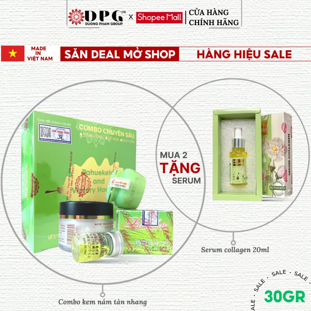 Combo Chuyên Sâu - Kem Nám Tàn Nhang, Trắng Da, Chống Lão Hóa, Se Khít Lỗ Chân Lông | Pahuekoti và Victory Hoa việt