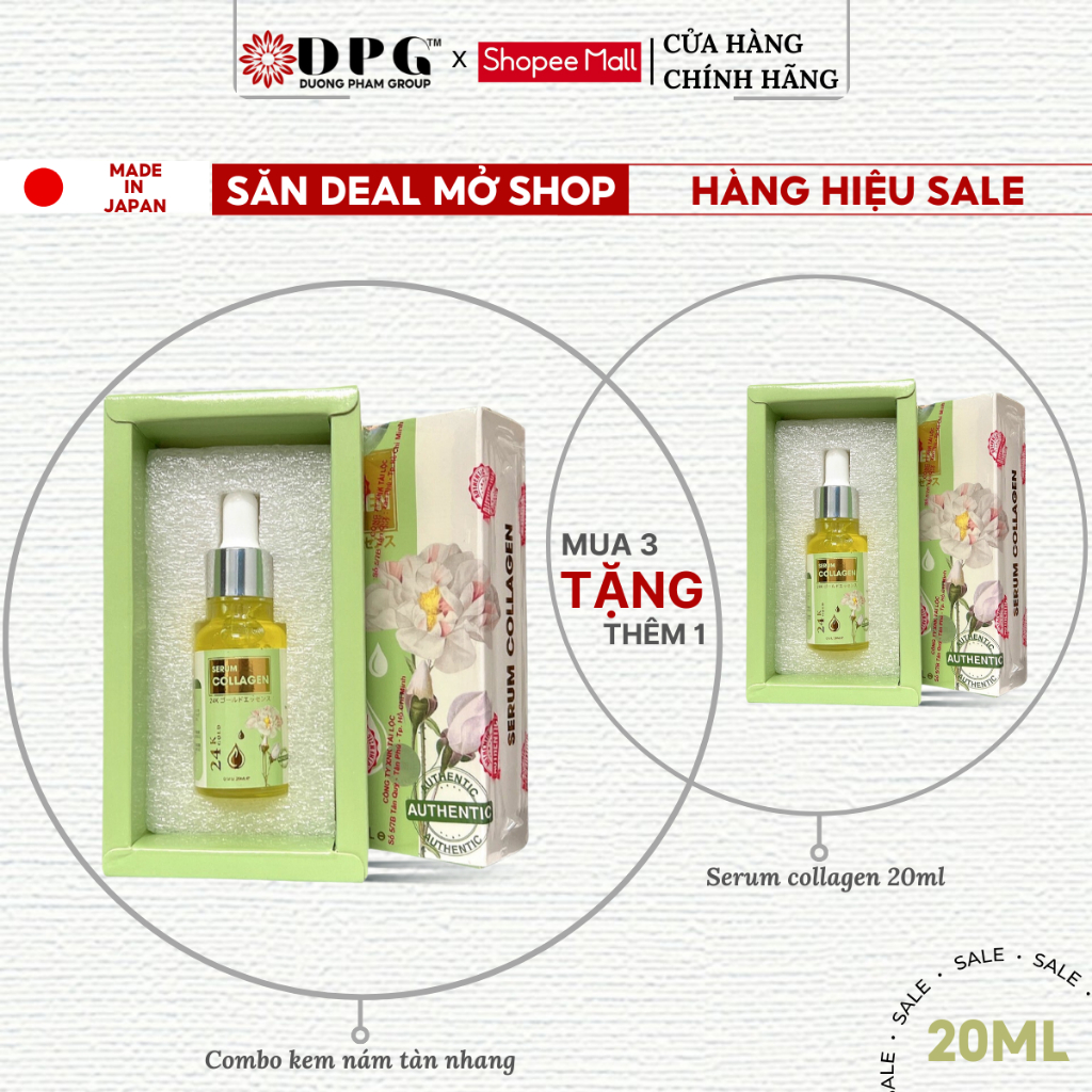 Tinh Chất Mờ Nám, Dưỡng Trắng, Chống Lão Hóa, Trẻ Hóa Da Serum Collagen Pahuketo 24k Gold 20ml