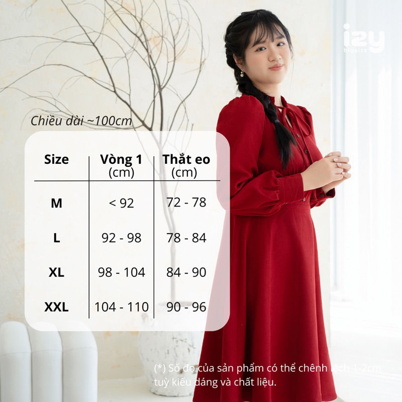 VÁY ĐẦM BIGSIZE NHUNG CỔ TÀU BUỘC NƠ - CHOU DRESS - IZYBYNHI