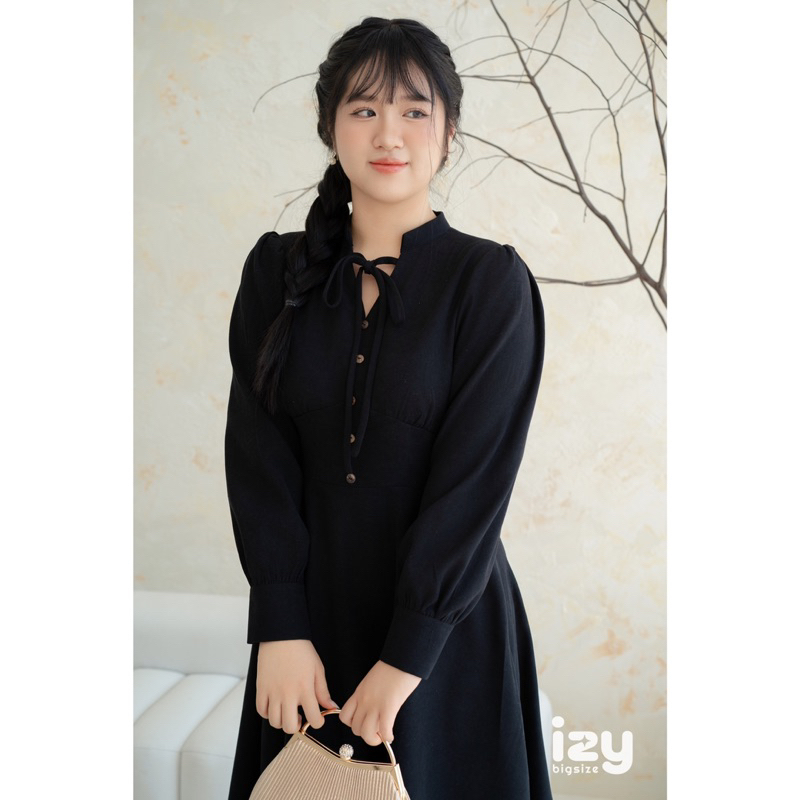 VÁY ĐẦM BIGSIZE NHUNG CỔ TÀU BUỘC NƠ - CHOU DRESS - IZYBYNHI