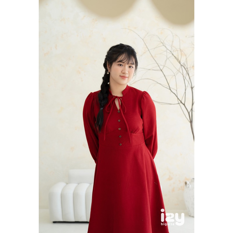 VÁY ĐẦM BIGSIZE NHUNG CỔ TÀU BUỘC NƠ - CHOU DRESS - IZYBYNHI