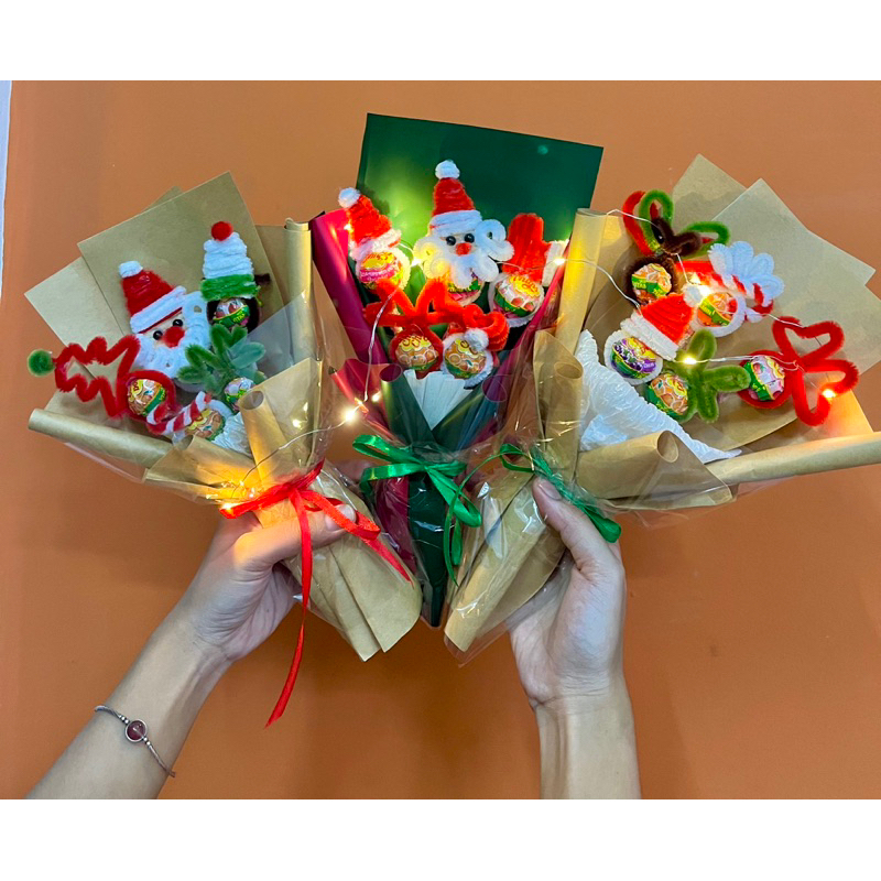 (Giao Hỏa Tốc Hà Nội) Hoa kẹo mút kẽm nhung 5 viên chupa chups Noel, Quà tặng giáng sinh, Chrismas