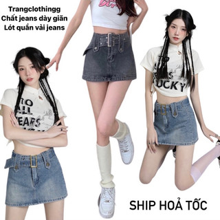 Chân váy jeans y2k,Chân váy jeans ngắn chữ A lưng cao, váy bò, chân váy jeasn tặng kèm belt, chân váy lót jeans (FREE ỐC