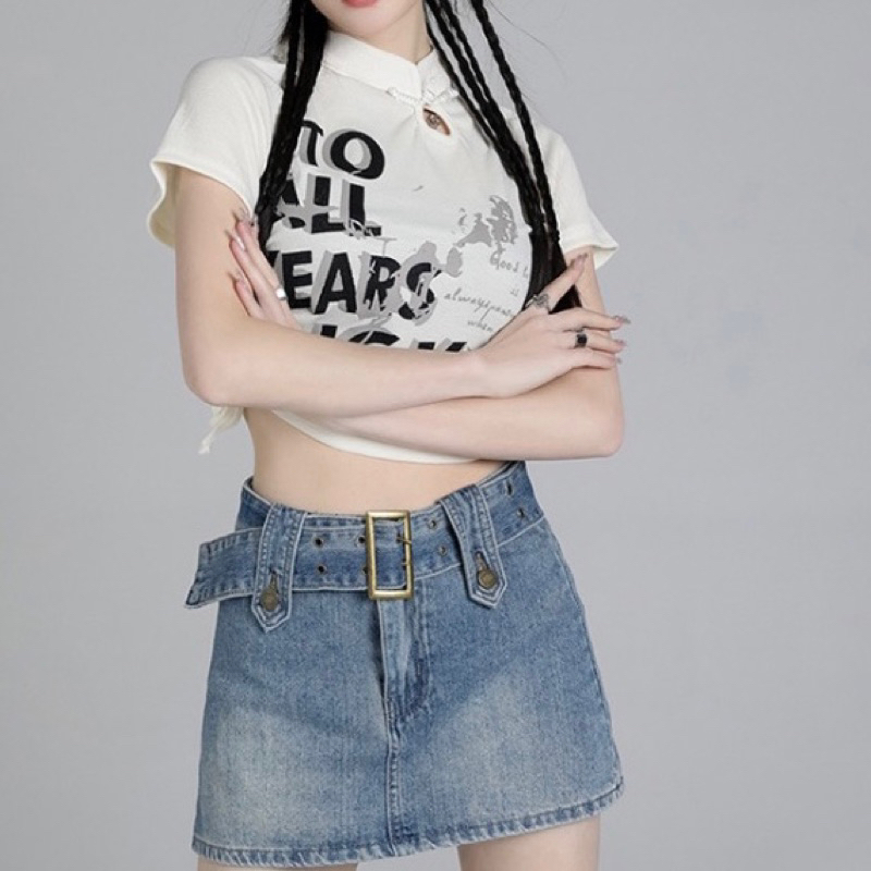 Chân váy jeans y2k,Chân váy jeans ngắn chữ A lưng cao, váy bò, chân váy jeasn tặng kèm belt, chân váy lót jeans (FREE ỐC