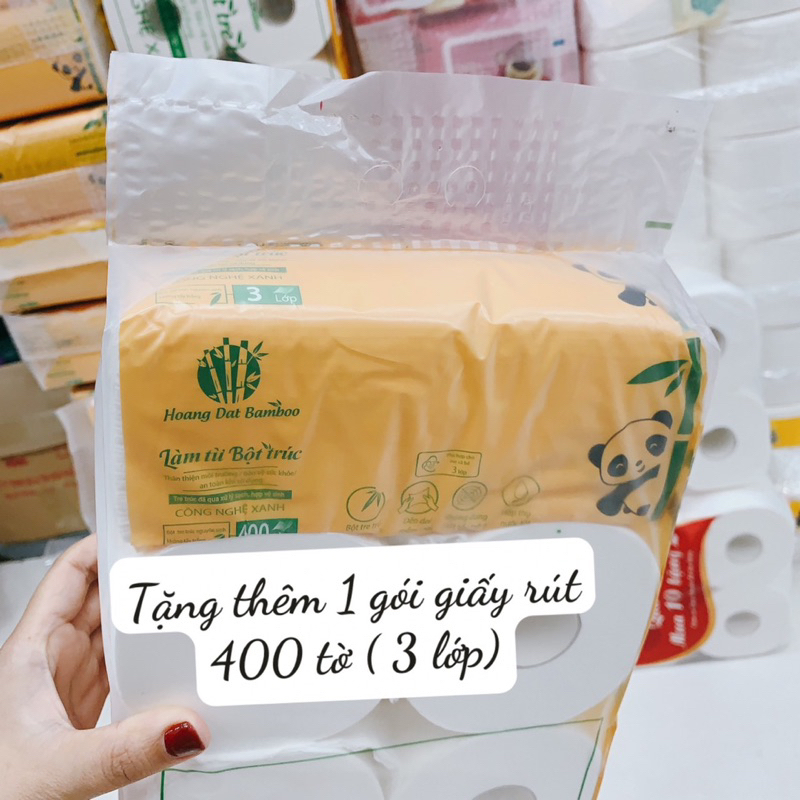 Giấy vệ sinh gấu trúc Sofy 3 lớp nặng 1.9 kg. Khuyến mại giấy rút 400 tờ