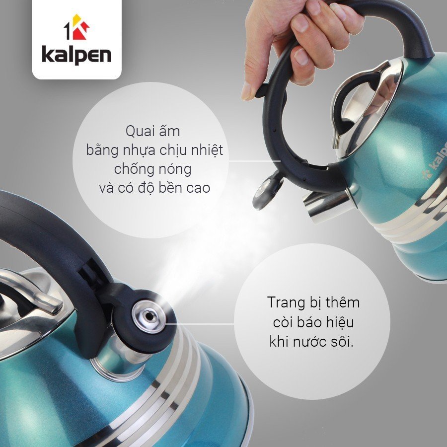 Ấm đun nước bếp từ Ấm siêu tốc inox KALPEN KK01 Ấm đun từ dung tích 3L có còi báo sôi bảo hành 5 năm