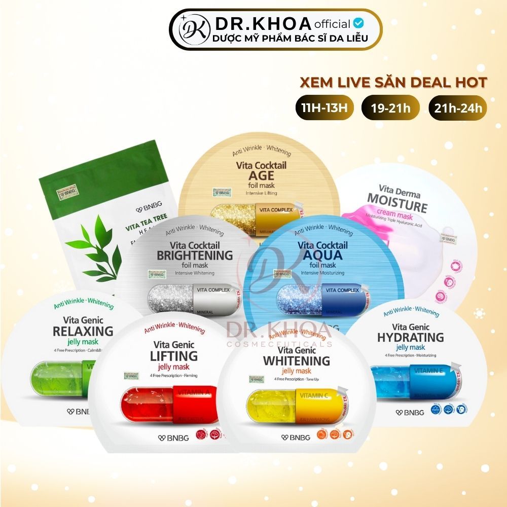 Mặt Nạ Dưỡng Da BNBG Vita Genic Jelly Vitamin Mask / Coctail / Tea Tree / Derma Moistures (30ml) - 1 MIẾNG