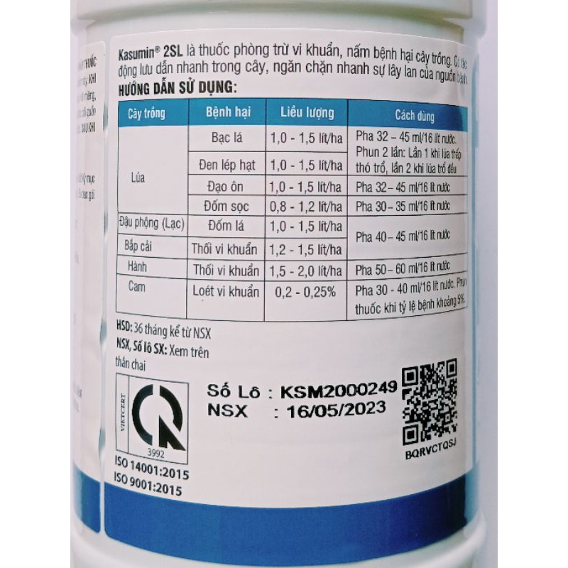 Kasumin 2SL nước xanh 500ml