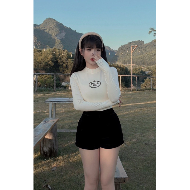 Áo thun dài tay cao cổ chữ thêu dáng basic dễ mặc _Bigsize 60kg-90kg