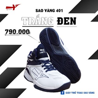 Giày bóng chuyền Sao vàng 401 - Trắng đen ( tặng kèm tất, túi rút)