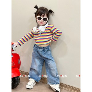 Sét áo kẻ kèm quần ống rộng cho bé gái