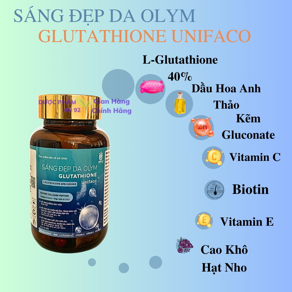 Viên Uống Trắng Da Glutathione 1200Mg Unifaco, Giúp đẹp da toàn thân, mờ thâm nám, giảm khô da Duocphamhn92