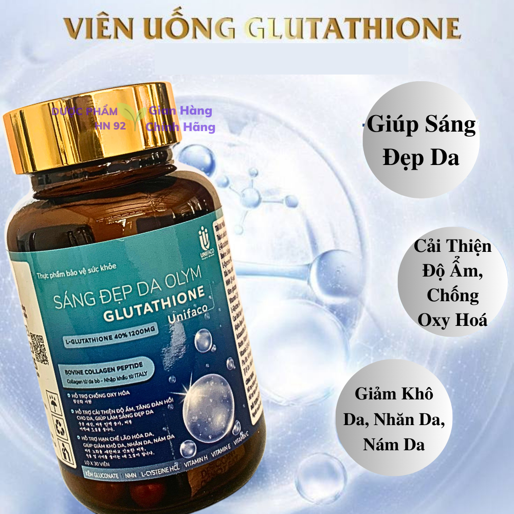 Viên Uống Trắng Da Glutathione 1200Mg Unifaco, Giúp đẹp da toàn thân, mờ thâm nám, giảm khô da Duocphamhn92