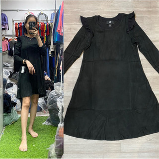 00798 Đầm cotton len vai bèo dáng suông, đầm nữ, hàng dư