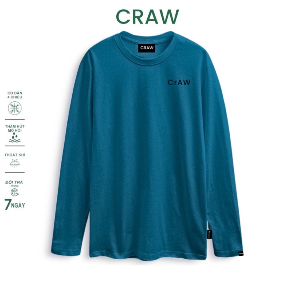 Áo thun tay dài CRAW phông unisex nam nữ coton mềm mịn, co dãn Oversize form rộng - 0302