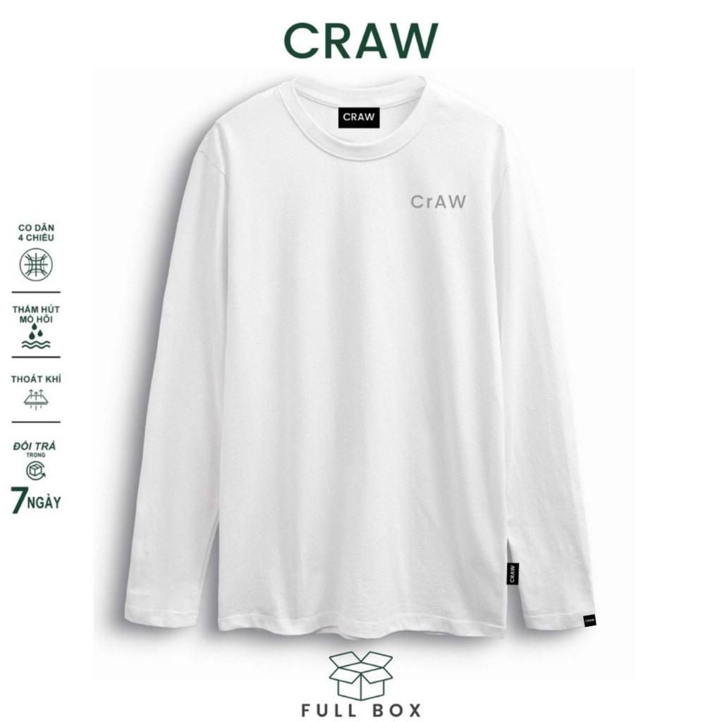 Áo thun tay dài CRAW phông unisex nam nữ coton mềm mịn, co dãn Oversize form rộng - 0302