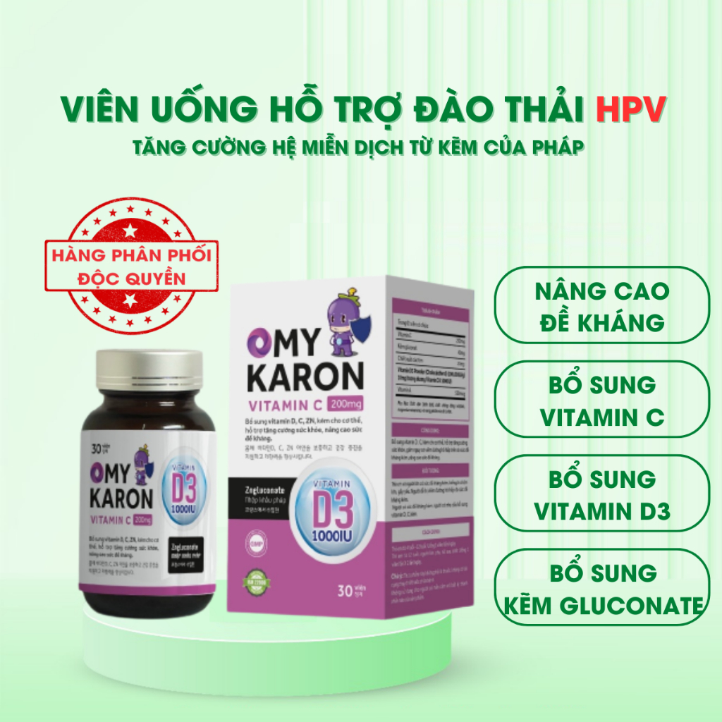 Viên Uống OMY KARON Lọ 30 Viên - Hỗ Trợ Tăng Miễn Dịch - Hỗ Trợ Đào Thải HPV