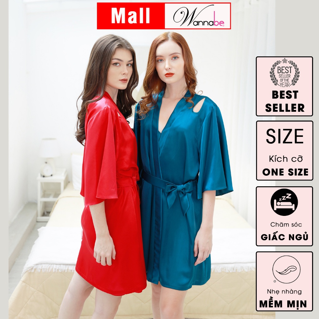 Áo choàng ngủ WANNABE KIS61 áo khoát ngủ dạng kimono khoét hình giọt nước ở vai lưng bắt mắt xinh xắn nữ tính