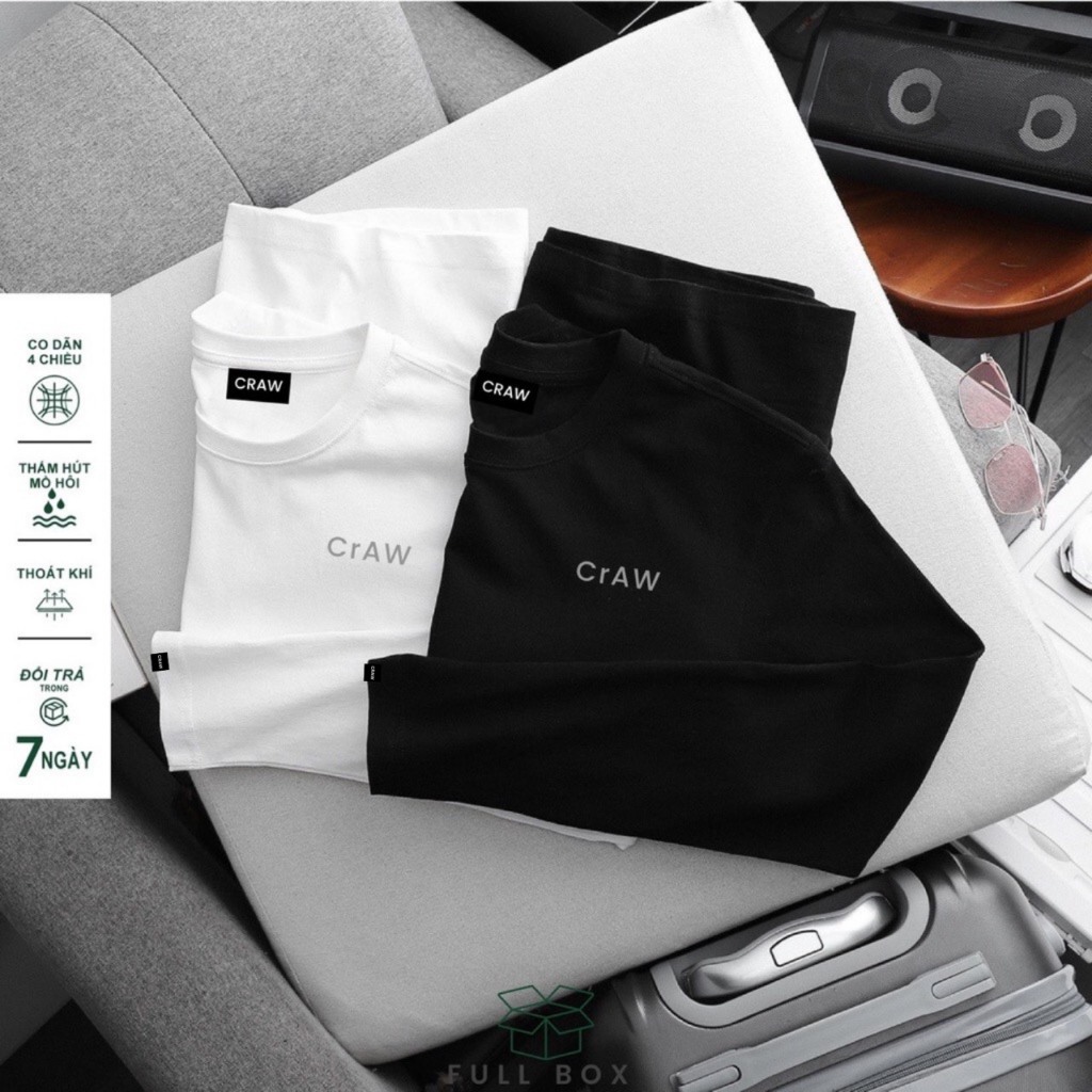 Áo thun tay dài CRAW phông unisex nam nữ coton mềm mịn, co dãn Oversize form rộng - 0302