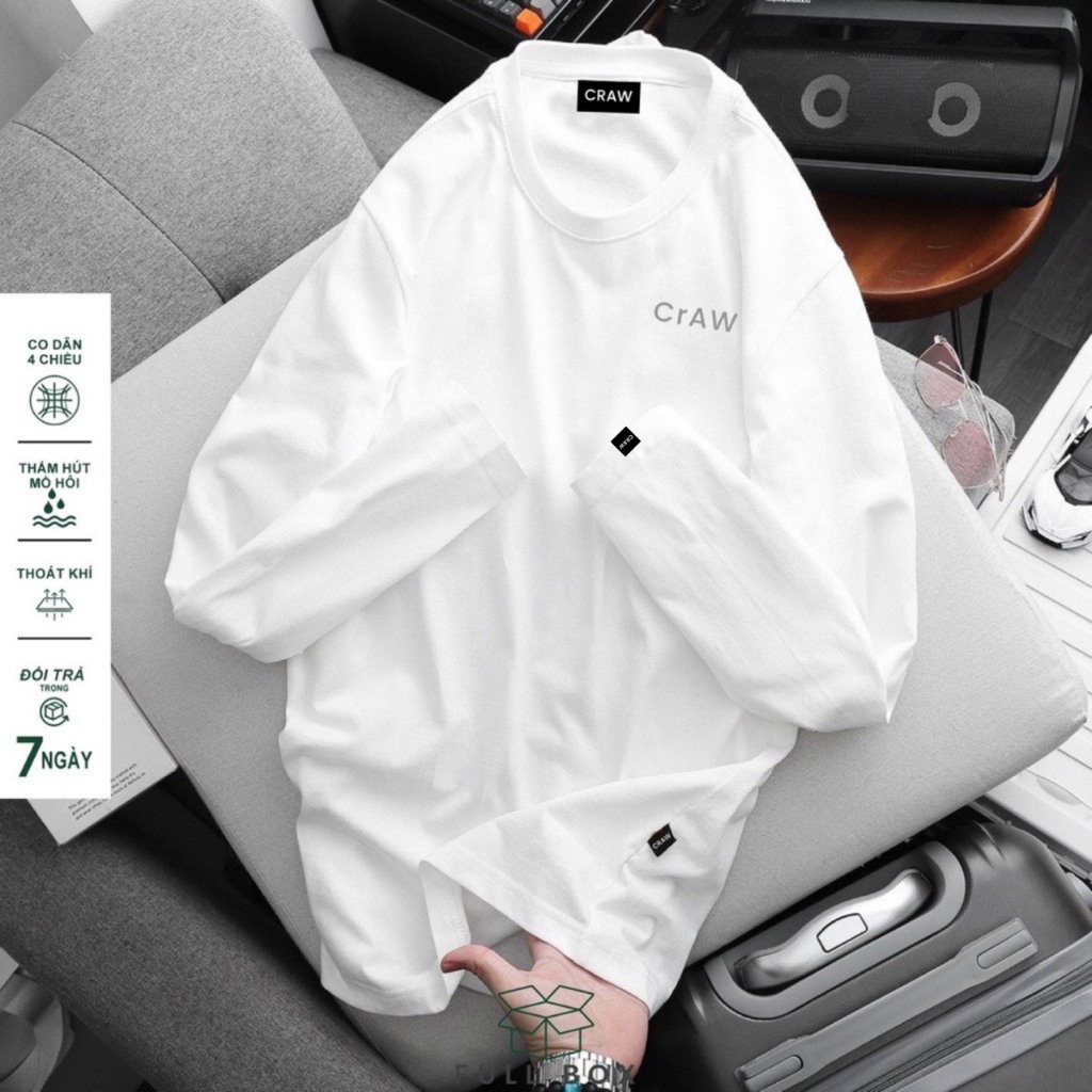 Áo thun tay dài CRAW phông unisex nam nữ coton mềm mịn, co dãn Oversize form rộng - 0302