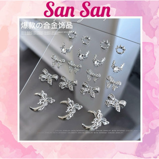 Charm nơ hợp kim bạc đính đá trang trí móng 1-10